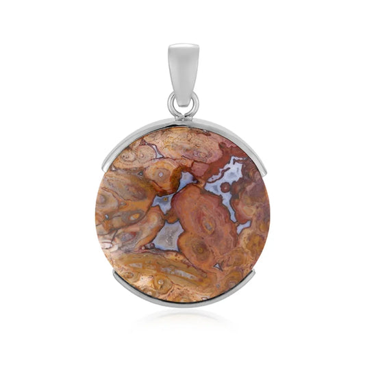 Anhänger versteinertes Palmholz (orange), rund, 4,3cm, platiniert - MeinSchmuckShop