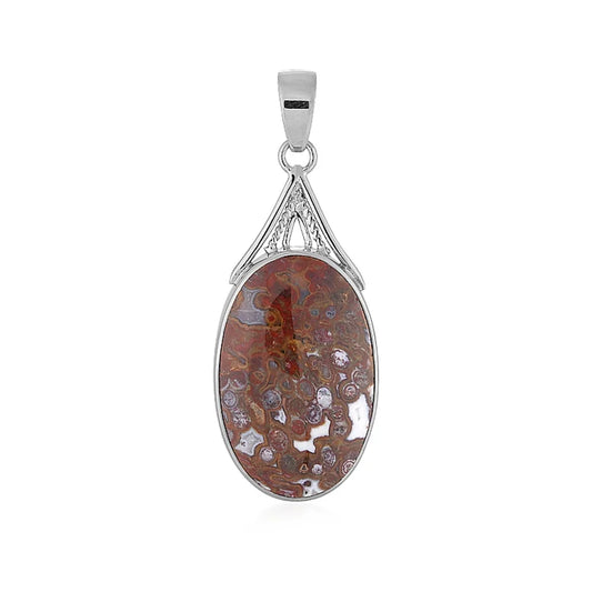 Anhänger versteinertes Palmholz (orange) Oval (32 x 20mm), 4,0cm, platiniert - MeinSchmuckShop