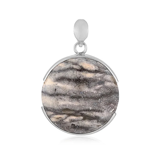 Anhänger Batik-Jaspis, rund (30mm), 4,5cm, platiniert - MeinSchmuckShop