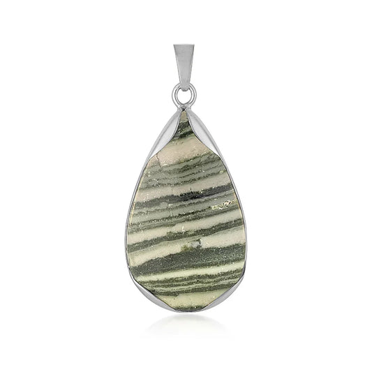 Anhänger Zebra-Jaspis (grün), Tropfen (35 x 20mm), 4,7cm, platiniert - MeinSchmuckShop