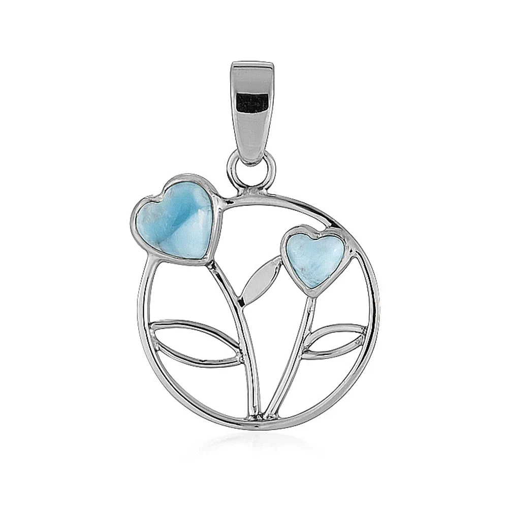Anhänger Larimar, Herz-Blumen (6 - 8mm), 4,0cm, platiniert - MeinSchmuckShop