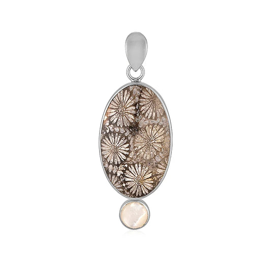 Anhänger versteinerte Koralle, Oval (30 x 19mm), Perlmutt, 3,3cm - MeinSchmuckShop