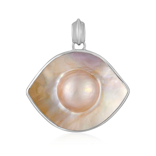 Anhänger Mabé-Perle, Auge (30 x 25mm), 3,4cm, platiniert - MeinSchmuckShop