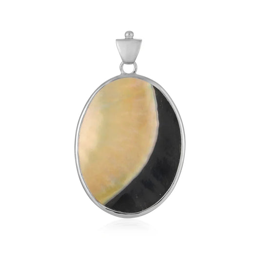 Anhänger Perlmutt, Yin Yang, oval (40 x 30mm), 5,2cm, platiniert - MeinSchmuckShop