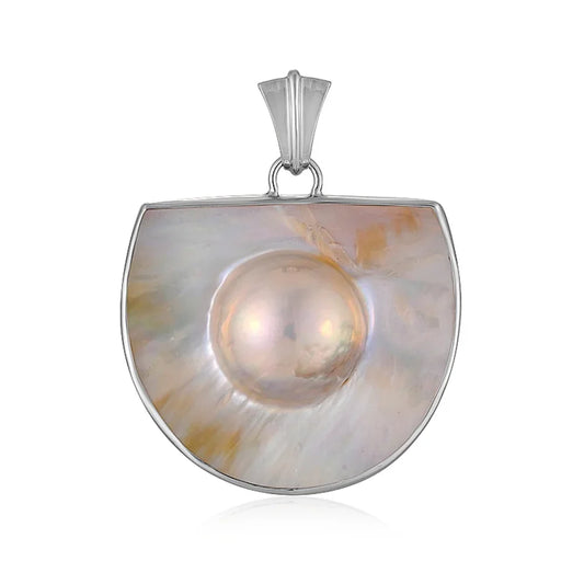 Anhänger Mabé-Perle, Halbrund (35 x 27mm), 3,3cm, platiniert - MeinSchmuckShop