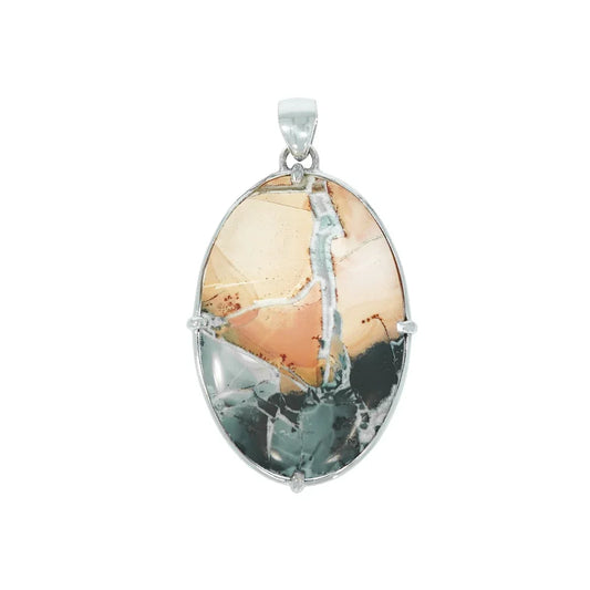Anhänger Maligano-Jaspis Oval, 5,2cm, rhodiniert - MeinSchmuckShop