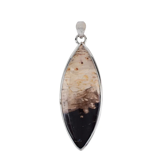 Anhänger versteinertes Palmholz Marquise (50 x 20mm), 6,2cm, rhodiniert - MeinSchmuckShop