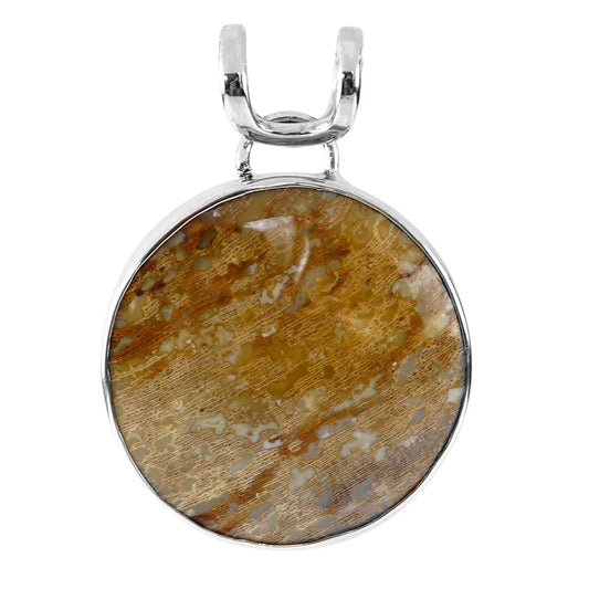 Anhänger versteinertes Palmholz, rund (30mm), 4,3cm, rhodiniert - MeinSchmuckShop