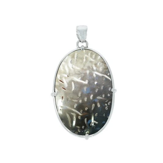 Anhänger versteinertes Palmholz oval (40 x 25mm), 5,2cm, rhodiniert - MeinSchmuckShop