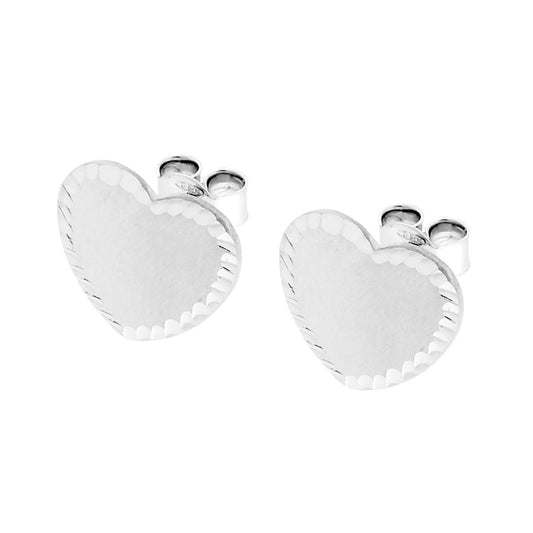 Ohrringe Herz satiniert diamantiert, 13 mm, in 925er Silber, rhodiumgalvanisiert. - MeinSchmuckShop