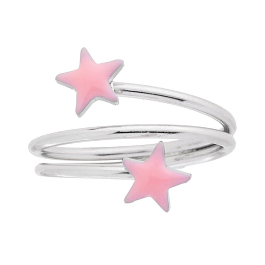 Drahtring mit rosa Emaille und Sternen, Silber 925 rhodiniert. - MeinSchmuckShop