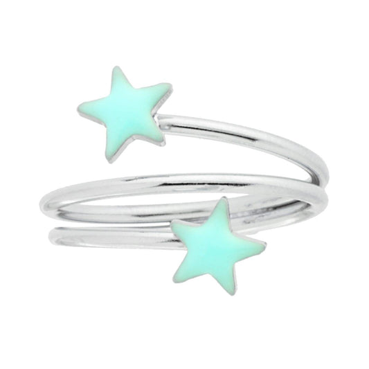 Draht-Ring mit Sternen, Aquamarin-Emaillierung, aus 925er Sterlingsilber, galvanisch rhodiniert. - MeinSchmuckShop
