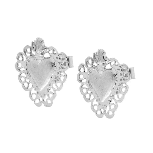 Ohrringe Votivherz, satinierte Oberfläche, Silber 925, Rhodium-Galvanik - MeinSchmuckShop