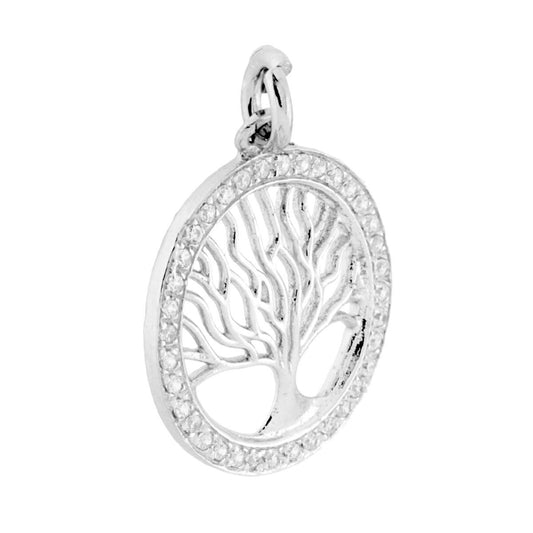 Anhänger Lebensbaum 22 mm mit weißen Zirkonen in Silber 925, galvanisch Rhodium-beschichtet - MeinSchmuckShop