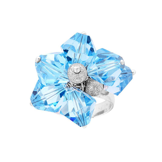 Ring mit azurblauem Kristall und 5-mm-diamantierten Kugeln, Anhänger aus 925er Silber, rhodiniert galvanisch - MeinSchmuckShop
