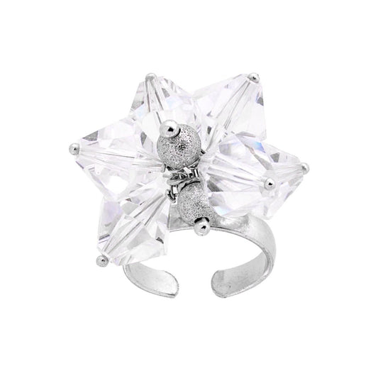 Ring mit weißem Kristall und 5 mm diamantierten Kugeln, Anhänger aus 925er Silber, galvanisch rhodiniert. - MeinSchmuckShop