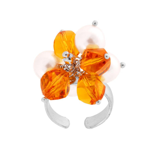 Ring mit Kristall-Topas und Perle, 8 mm, in 925er Silber rhodiniert. - MeinSchmuckShop