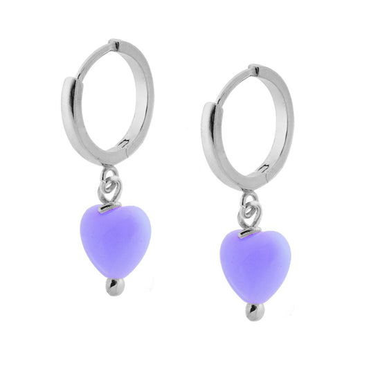 Creolen Ø 14 mm mit herzförmigem Anhänger, violett, Silber 925, rhodiniert - MeinSchmuckShop