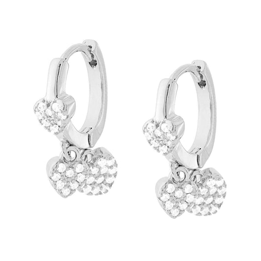 Ohrringe Kreis 13 mm mit hängenden Herzen und weißen Zirkonia aus Silber 925 rhodiniert galvanisch - MeinSchmuckShop