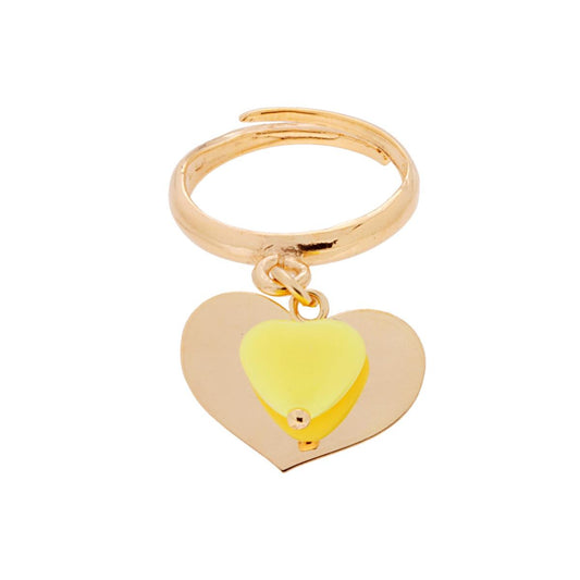 Ring Amore Love mit Herz, gelber Farbe und schlichtem Anhänger aus 925er Silber, galvanisch Gold - MeinSchmuckShop