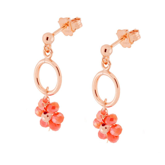 Ohrringe mit Blume, Kristall, Koralle in Silber 925 Roségold galvanisiert. - MeinSchmuckShop