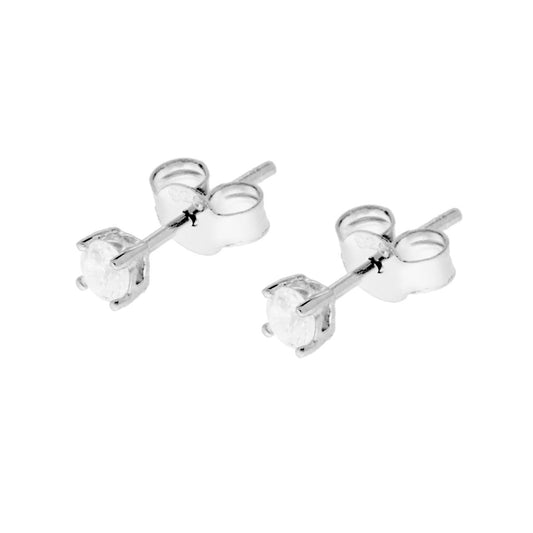 Ohrstecker Punto Luce Rund mit weißem Zirkon 3 mm in 925er Silber Rhodiumbeschichtung - MeinSchmuckShop