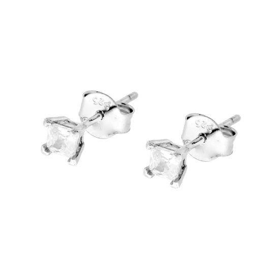 Ohrstecker Quadrat-Punkt-Licht mit weißem Zirkonia 3 mm in 925er Silber rhodiniert - MeinSchmuckShop