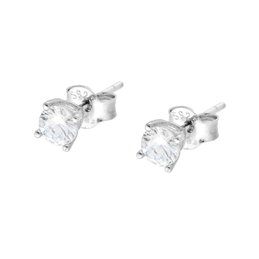 Runde Lichtpunkt-Ohrringe mit weißem Zirkon, 4 mm, Silber 925, rhodiniert - MeinSchmuckShop