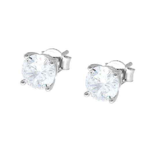 Ohrringe mit rundem Zirkon-Punkt, weiß, Ø6 mm, Silber 925, rhodium-beschichtet - MeinSchmuckShop