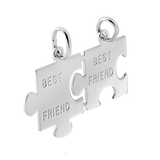 Zerbrochenes Puzzle-Anhänger, der sich mit der Gravur Best Friend in 925er Silber galvanisch rhodiniert. - MeinSchmuckShop