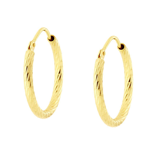 Hoop-Ohrhänger 20 mm mit diamantierter Röhre 2 mm aus 925er Silber, goldplattiert - MeinSchmuckShop