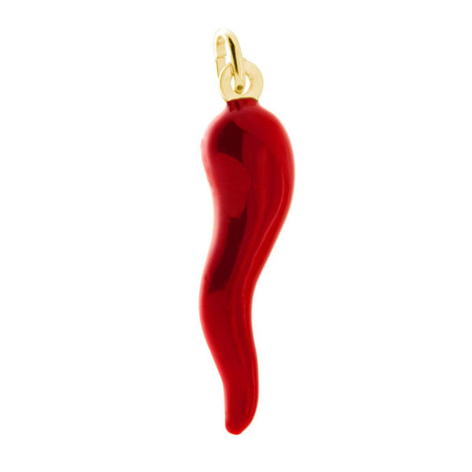 Anhänger Glücksbringer Horn 42 mm mit roter Emaille aus Silber 925 galvanisch vergoldet - MeinSchmuckShop