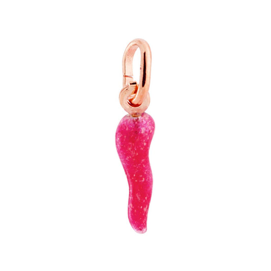 Glücksbringer-Anhänger Horn 18 mm mit Fuchsia-Glitzeremaille in Silber 925, Roségold galvanisiert - MeinSchmuckShop