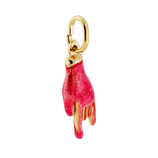Anhänger Glücksbringer – Hornhand mit Glitzer-Emaille in Fuchsia, aus 925er Silber, vergoldet - MeinSchmuckShop