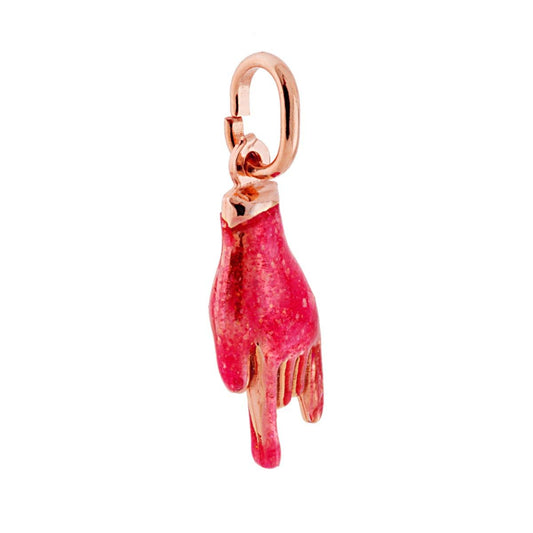 Glücksbringer-Anhänger Hornhand mit Glitter-Emaille Fuchsia, aus 925er Silber, rosa galvanisch - MeinSchmuckShop
