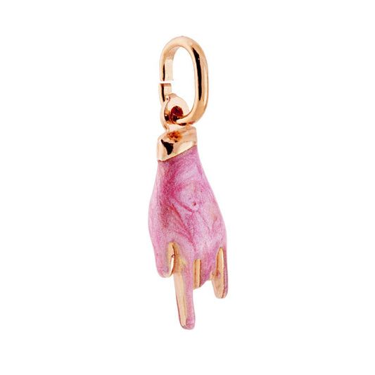 Anhänger Glücksbringer Horn-Hand mit rosa perlmuttem Emaille in 925er Silber roségold galvanisiert. - MeinSchmuckShop