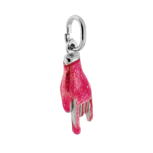 Anhänger Glücksbringer Hand der Hörner mit Glitzeremaille Fuchsia, Silber 925, rhodiniert - MeinSchmuckShop
