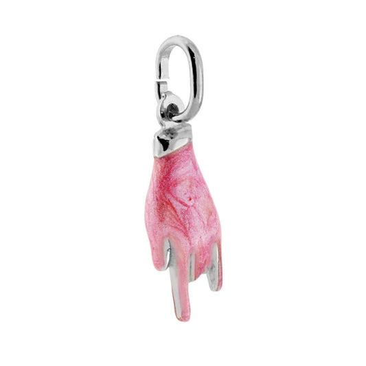 Glücksbringer-Anhänger Horn-Hand mit rosa Perl-Emaillierung, 925er Silber, rhodiniert - MeinSchmuckShop