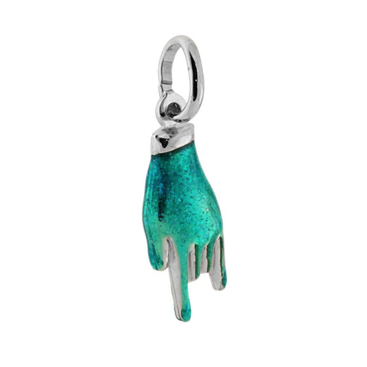 Anhänger Glücksbringer Horn-Hand mit Glitzer-Emaille Türkis, 925er Silber, rhodiniert - MeinSchmuckShop