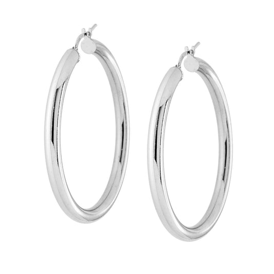 Ohrringe Ø 48 mm, mit glatter 4 mm Tubusröhre, aus 925er Silber, rhodiniert (galvanisiert) - MeinSchmuckShop