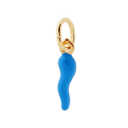 Anhänger Glücksbringer Horn 18 mm mit blauer Emaille aus Silber 925 galvanisch vergoldet - MeinSchmuckShop