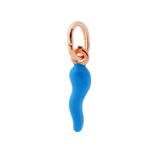 Glücksbringer-Hänger Horn 18 mm mit blauer Emaille aus 925er Silber roségold galvanisiert - MeinSchmuckShop