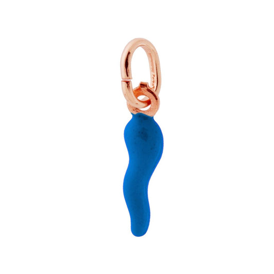 Glücksbringer-Hornanhänger, 18 mm, mit blauer Emaille, Silber 925 roségold galvanisch beschichtet - MeinSchmuckShop