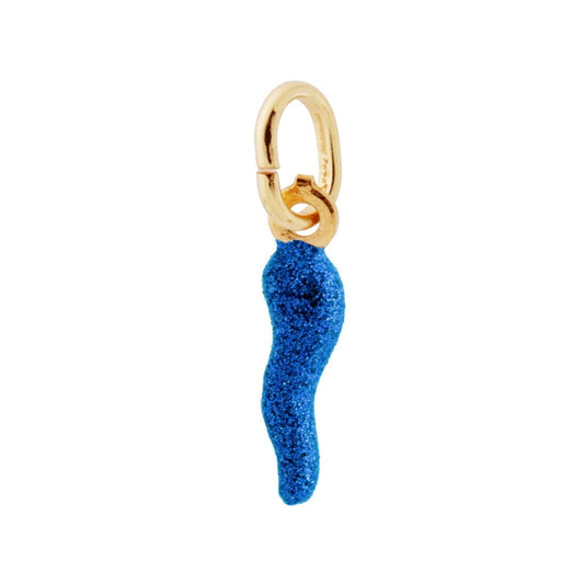 Glücksanhänger Horn, 18 mm, mit blauem Glitter-Emaille, Silber 925, Gold galvanisch - MeinSchmuckShop