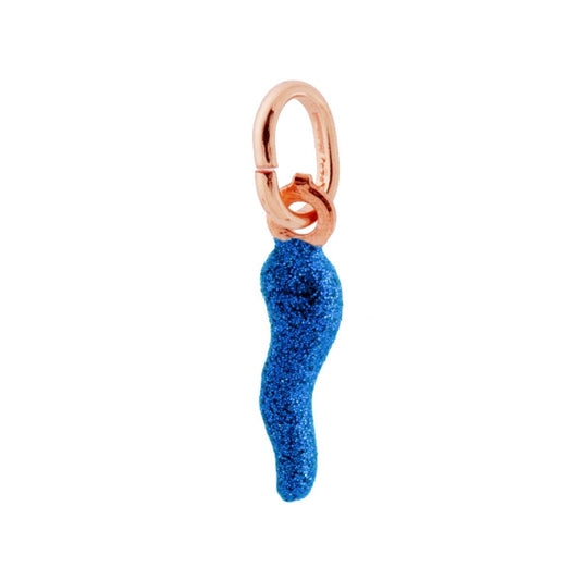Glücksanhänger Horn 18 mm mit blauem Glitzeremaille, Silber 925, rosé galvanisiert. - MeinSchmuckShop