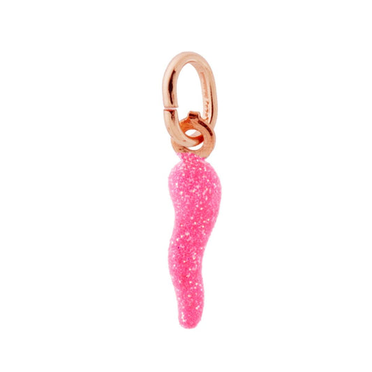Anhänger Glücksbringer Horn 18 mm mit rosa Glitzer-Emaille, aus 925er Silber, roségold galvanisch beschichtet - MeinSchmuckShop