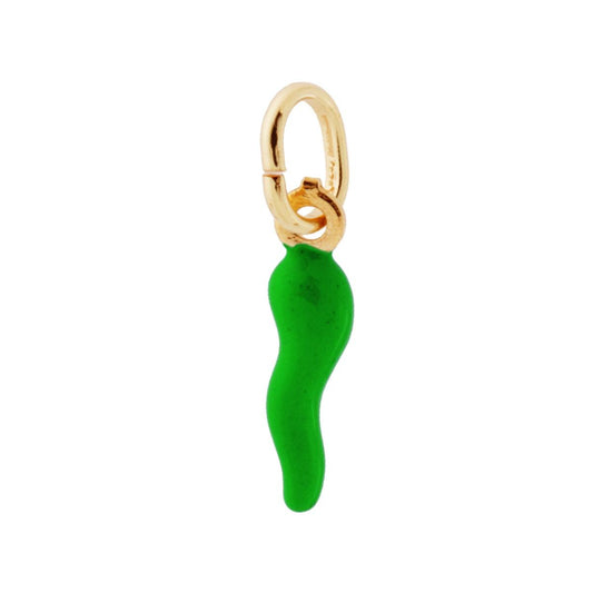 Glücksbringer-Anhänger Horn 18 mm mit grünem Emaille aus Silber 925, goldgalvanisch beschichtet - MeinSchmuckShop