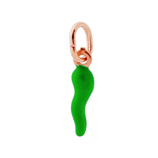 Anhänger Glücksbringer Horn 18 mm mit grünem Emaille aus Silber 925, roségold galvanisiert - MeinSchmuckShop