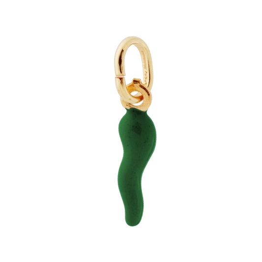 Anhänger Glücksbringer Horn 18 mm mit dunkelgrüner Emaille in 925er Silber Goldgalvanik - MeinSchmuckShop
