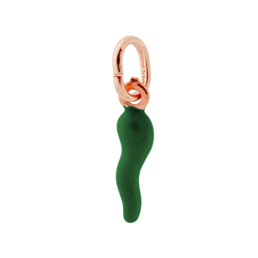 Glücksbringer-Anhänger Horn 18 mm mit dunkelgrüner Emaille, Silber 925 roségalvanisiert. - MeinSchmuckShop